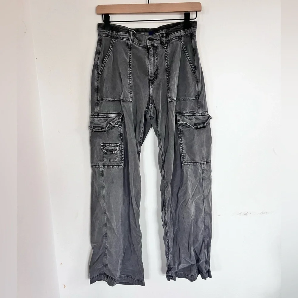 American Eagle Gray High-Waisted Wide Leg Cargo Pants - Size 2 Regular - Picture 1 of 3